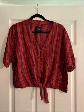 Rails Red Striped Tie-Front V-Neck Top